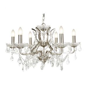  6lt Chandelier, Clear Crystal Drops & Trim, Satin Silver BPOSL1398