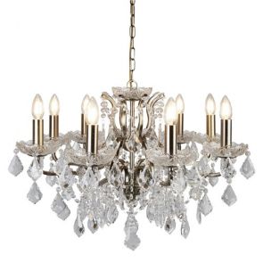  8lt Chandelier, Clear Crystal Drops & Trim, Antique Brass BPOSL1399