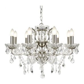  8lt Chandelier, Clear Crystal Drops & Trim, Satin Silver BPOSL1400
