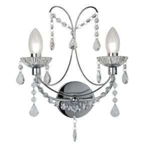  2lt Bathroom Wall Light, Chrome With Crystal Glass BPOSL1444