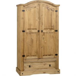 Waxed Pine Bedroom 2 Door 1 Drawer Wardrobe