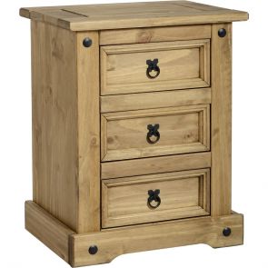 Waxed Pine Bedroom 3 Drawer Bedside Chest