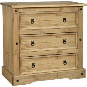 Waxed Pine Bedroom 3 Drawer Chest