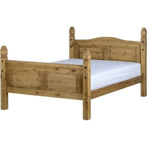 Waxed Pine Bedroom 4'6 Bed High Foot End