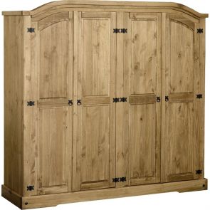 Waxed Pine Bedroom 4 Door Wardrobe