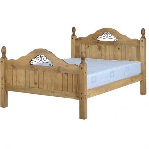 Waxed Pine Bedroom Scroll 4'6 Bed High Foot End