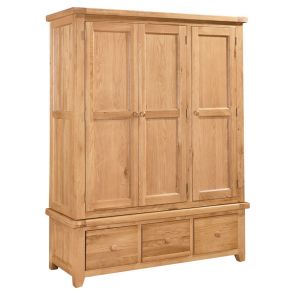 Chalkwell Oak Bedroom Triple Robe with 3 drawers