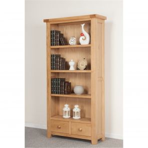 Chalkwell Oak Dining Tall Large Wide Bookcase with 2 Drawers