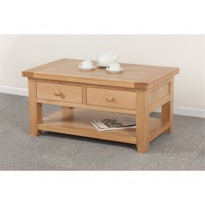 Chunky Oak Dining Coffee Table with 2 Drawers