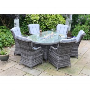 BFS Outdoor Andover 6 Seater Oval Fire Pit Dining Set - Dark Grey