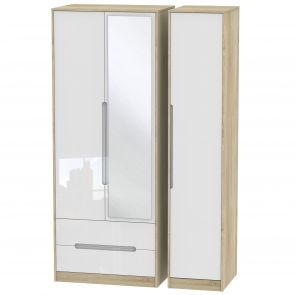 Naples Tall Triple 2 Drawer Mirror Robe