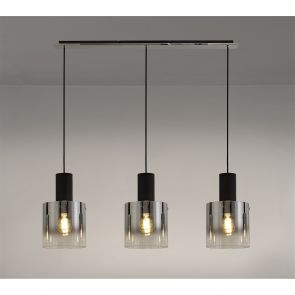 Bfs Lighting Brita Linear Pendant, 3 Light Adjustable E27, Black/Smoke Fade Glass IL0957HS