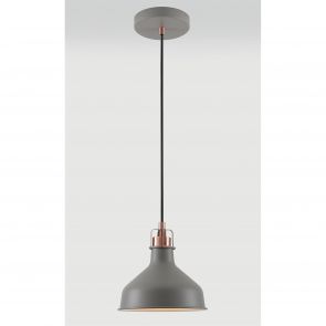 Bfs Lighting Bronx Small Pendant, 1 x E27, Sand Grey/Copper/White