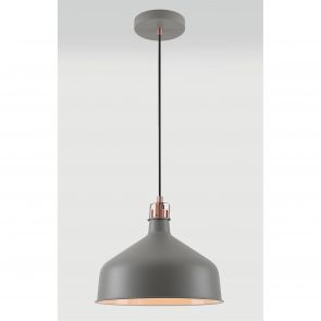 Bfs Lighting Bronx Medium Pendant, 1 x E27, Sand Grey/Copper/White