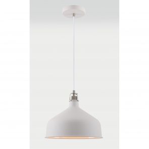 Bfs Lighting Bronx Medium Pendant, 1 x E27, Sand White/Satin Nickel/White