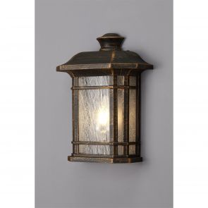 Bfs Lighting Byrony Half Wall Lamp, 1 x E27, Brushed Black Gold/Seeded Glass, IP54,     IL185