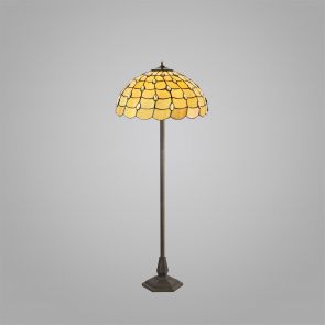Bfs Lighting Camillie 2 Light Floor Lamp E27 With 50cm Shade, Beige/Clear Crystal/Ant Brass I