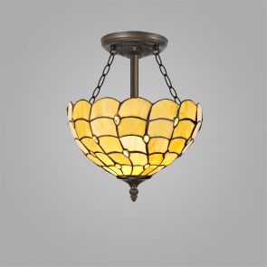 Bfs Lighting Camillie 3 Light Semi Ceiling E27 With 30cm Shade, Beige/Clear Crystal IL1400KHS