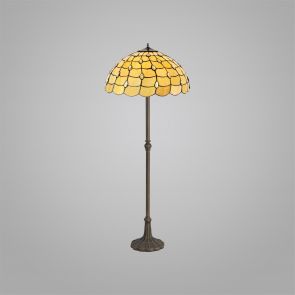 Bfs Lighting Camillie 2 Light Floor Lamp E27 With 50cm Shade, Beige/Clear Crystal/Ant Brass I