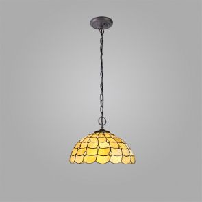 Bfs Lighting Camillie 2 Light  Pendant E27 With 40cm Shade, Beige/Clear Crystal/Ant Brass IL8