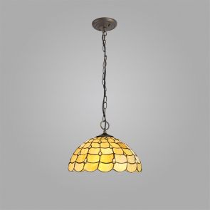 Bfs Lighting Camillie 3 Light  Pendant E27 With 40cm Shade, Beige/Clear Crystal/Ant Brass IL9