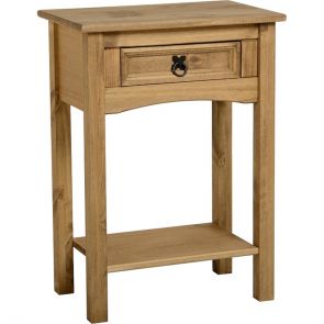 Waxed Pine Dining 1 Drawer Console Table With Shelf