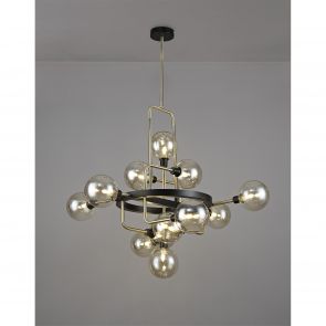 Bfs Lighting Daniela Fixed Pendant, 12 Light G9, Matt Black/Antique Brass/Cognac Glass IL2377