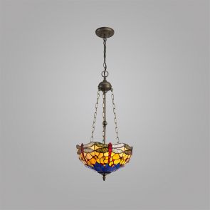 Bfs Lighting Haze 3 Light Pendant E27 With 40cm Shade, Blue/Orange/Crystal/Ant Brass IL0800KH