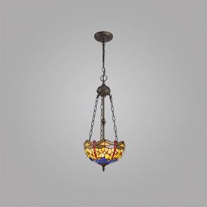 Bfs Lighting Haze 2 Light Pendant E27 With 30cm Shade, Blue/Orange/Crystal/Ant Brass IL2700KH