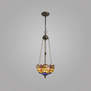 Bfs Lighting Haze 3 Light Pendant E27 With 30cm Shade, Blue/Orange/Crystal/Ant Brass IL3700KH