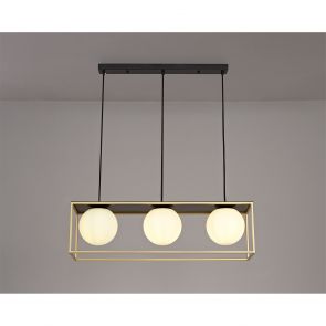 Bfs Lighting Honesty Linear Pendant, 3 Light Adjustable E14, Matt Black/Painted Gold IL4657HS