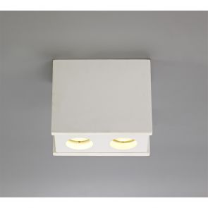 Bfs Lighting Ivy 2 Light Rectangular Ceiling GU10, White Paintable Gypsum With Matt Black Cov