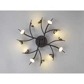 Bfs Lighting Katarina 12 Light Semi-Flush, 12 x 3W LED, 3000K, 1980lm, Black/Antique Brass,