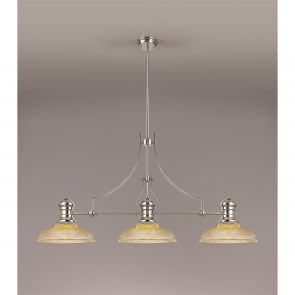 Bfs Lighting Lucinda 3 Light Linear Pendant E27 With 30cm Round Glass Shade, Polished Nickel,