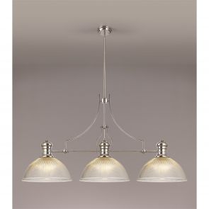 Bfs Lighting Lucinda 3 Light Linear Pendant E27 With 30cm Flat Round Glass Shade, Polished Ni