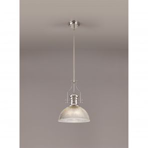 Bfs Lighting Lucinda 1 Light Pendant E27 With 38cm Dome Glass Shade, Polished Nickel/Clear IL