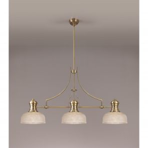 Bfs Lighting Lucinda 3 Light Linear Pendant E27 With 33.5cm Prismatic Glass Shade, Antique Br