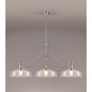 Bfs Lighting Lucinda Linear Pendant With 30cm Flat Round Patterned Shade, 3 x E27, Antique Br