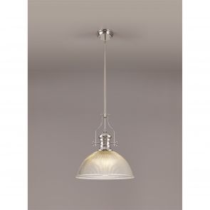 Bfs Lighting Lucinda 1 Light Pendant E27 With 30cm Flat Round Glass Shade, Polished Nickel/Cl