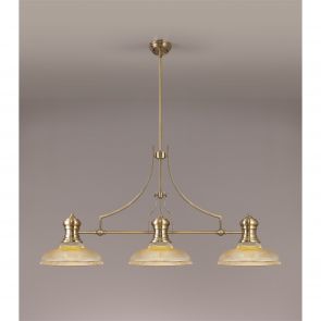 Bfs Lighting Lucinda 3 Light Linear Pendant E27 With 30cm Round Glass Shade, Antique Brass, S