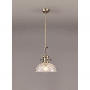 Bfs Lighting Lucinda Pendant With 38cm Patterned Round Shade, 1 x E27, Antique Brass/Clear Gl