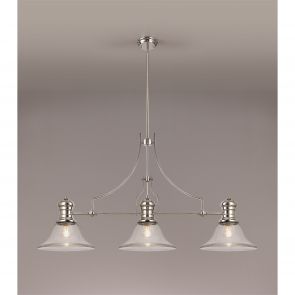 Bfs Lighting Lucinda 3 Light Linear Pendant E27 With 26.5cm Prismatic Glass Shade, Polished N