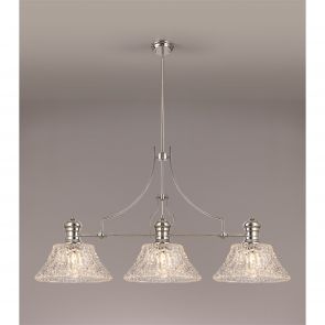 Bfs Lighting Lucinda Linear Pendant With 38cm Flat Round Shade, 3 x E27, Polished Nickel/Clea