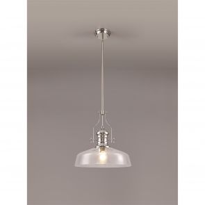 Bfs Lighting Lucinda Pendant With 30cm Flat Round Patterned Shade, 1 x E27, Antique Brass/Cle