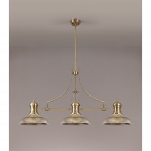 Bfs Lighting Lucinda 3 Light Linear Pendant E27 With 30cm Round Glass Shade, Antique Brass, C