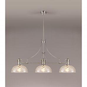 Bfs Lighting Lucinda Linear Pendant With 38cm Patterned Round Shade, 3 x E27, Nickel/Clear Gl