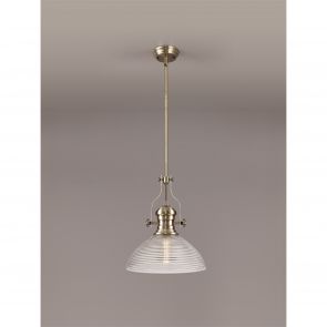 Bfs Lighting Lucinda 1 Light Pendant E27 With 30cm Prismatic Glass Shade, Antique Brass/Clear