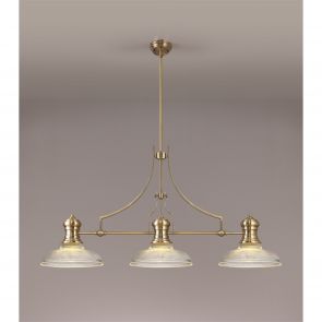 Bfs Lighting Lucinda 3 Light Linear Pendant E27 With 30cm Bell Glass Shade, Antique Brass, Cl