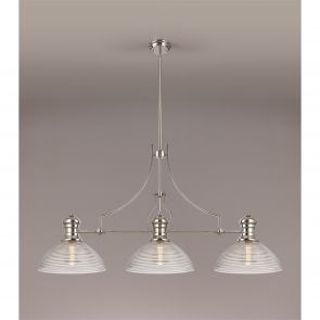 Bfs Lighting Lucinda 3 Light Linear Pendant E27 With 30cm Prismatic Glass Shade, Polished Nic