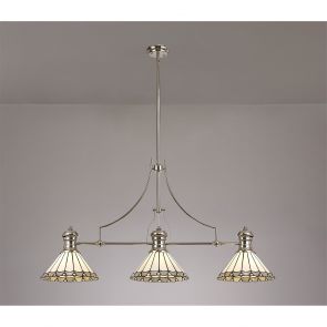 Bfs Lighting Lucinda Linear Pendant With 30cm Flat Round Patterned Shade, 3 x E27, Nickel/Cle